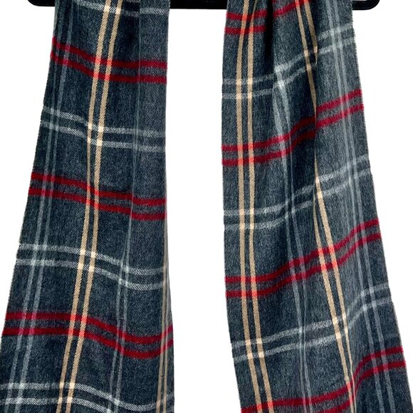 Cejon Plaid Fringe Scarf Charcoal Red Beige 100% Acrylic Italy Unisex NWT's - Picture 7 of 7